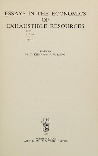 Cover for Essays in the economics of exhaustible resources