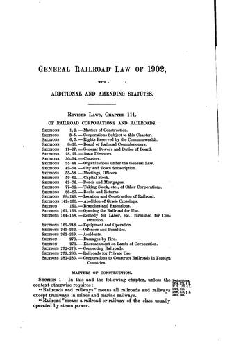 Cover for General Laws of Massachusetts Relating to Railroad Corporations and Street ...