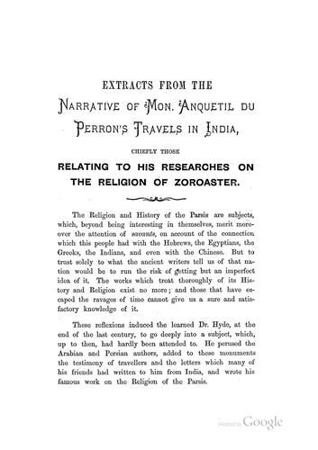 Cover for Extracts from the Narrative of Anquetil Du Perron's Travels in India ...