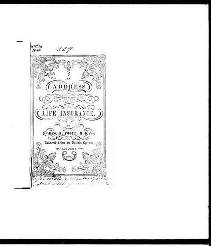 Cover for An address upon the subject of life insurance