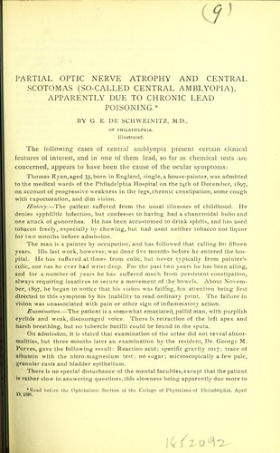 Cover for Partial optic nerve atrophy and central scotomas (so-called central amblyopia), apparently due to chronic lead poisoning