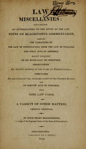 Cover for Law miscellanies: containing an introduction to the Study of the law