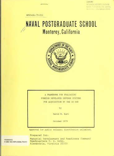 Cover for A framework for evaluating foreign developed defense systems for acquisition by the US DOD