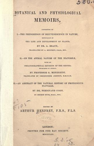 Cover for Botanical and physiological memoirs