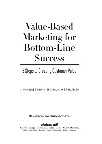 Cover for Value-Based Marketing for Bottom-Line success