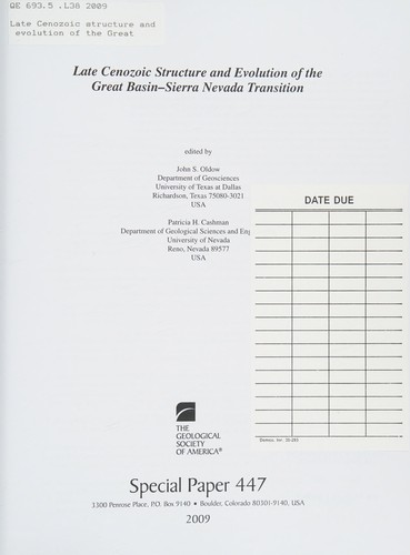 Cover for Late Cenozoic structure and evolution of the Great Basin