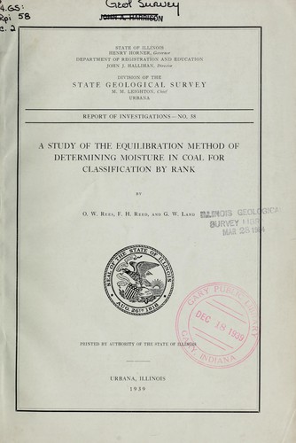 Cover for A study of the equilibration method of determining moisture in coal for classification by rank