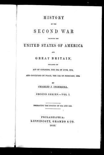 Cover for History of the second war between the United States of America, and Great Britain