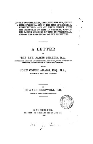 Cover for On the two miracles, affecting the sun, in the time of Joshua, and in the time of Hezekiah ...