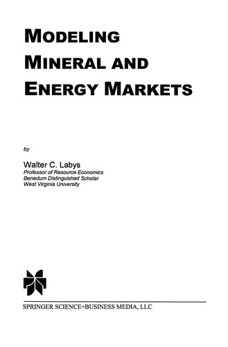 Cover for Modeling Mineral and Energy Markets