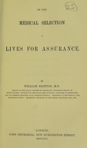 Cover for On the medical selection of lives for assurance
