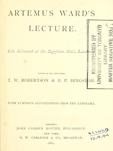 Cover for Artemus Ward's lecture