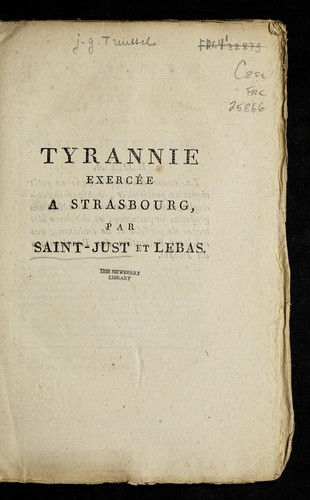 Cover for Tyrannie exerce e a Strasbourg, par Saint-Just et Lebas