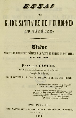 Cover for Essai d'un guide sanitaire de l'Europ©♭en au S©♭n©♭gal