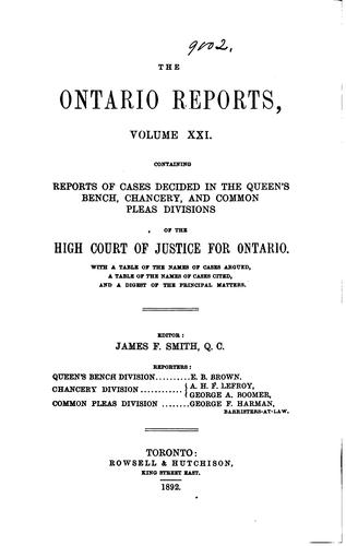 Cover for The Ontario Reports: Containing Reports of Cases Decided in the Queen's Bench and Chancery ...