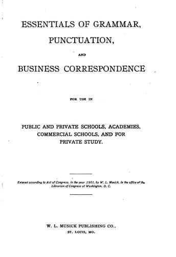 Cover for Essentials of Grammar, Punctuation, and Business Correspondence ...
