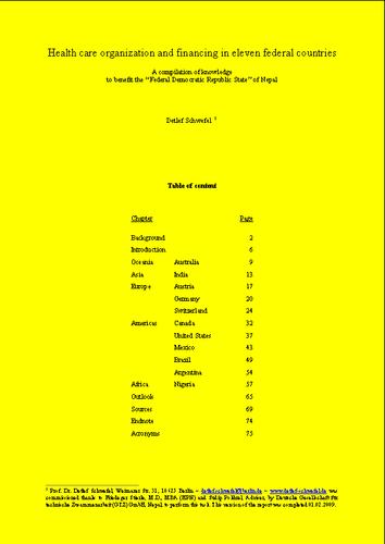Cover for Health care organization and financing in eleven federal countries