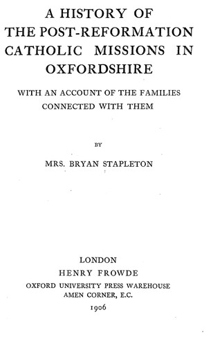 Cover for A history of the post-reformation Catholic missions in Oxfordshire