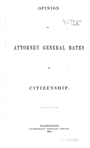 Cover for Opinion of Attorney General Bates on citizenship.