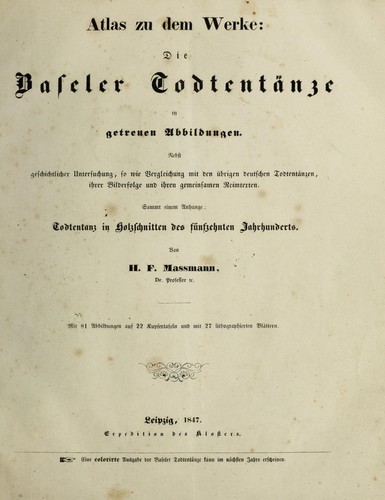 Cover for Atlas zu dem Werke, Die Baseler Todtent©Þnze in getreuen Abbildungen