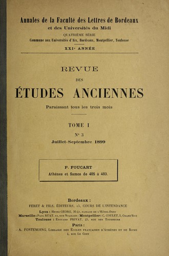 Cover for Revue des e tudes anciennes (paraissant tous les trois mois)