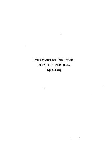 Cover for Chronicles of the city of Perugia 1492-1503