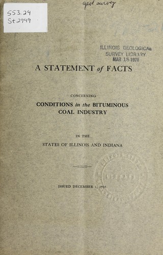 Cover for A statement of facts concerning conditions in the bituminous coal industry in the states of Illinois and Indiana
