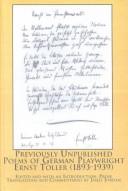 Cover for Previously Unpublished Poems of German Playwright Ernst Toller (1893-1939): A Critical Translation (Mellen Critical Editions and Translations, 5)