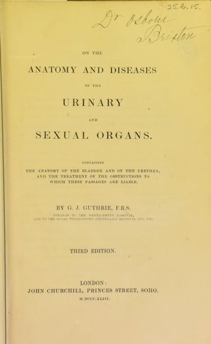 Cover for On the anatomy and diseases of the urinary and sexual organs.