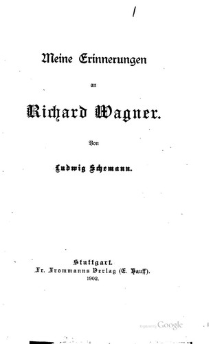 Cover for Meine erinnerungen an Richard Wagner.