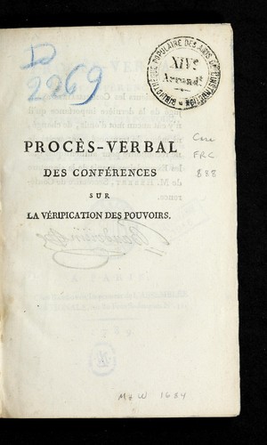 Cover for Proce  s-verbal des confe rences sur la ve rification des pouvoirs