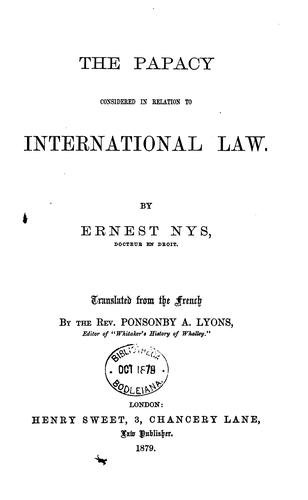 Cover for The Papacy Considered in Relation to International Law