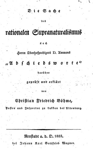 Cover for Die Sache des rationalen Supranaturalismus nach Herrn Oberhofpredigers D. Ammons "Abschiedsworte"