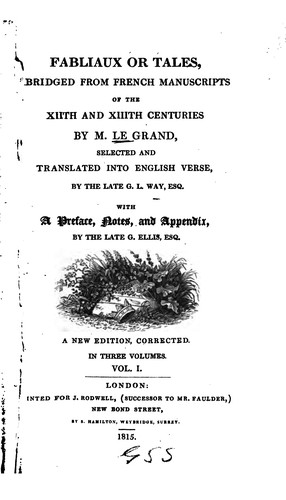 Cover for Fabliaux or tales, abridged from French manuscripts of the XIIth and XIIIth centuries