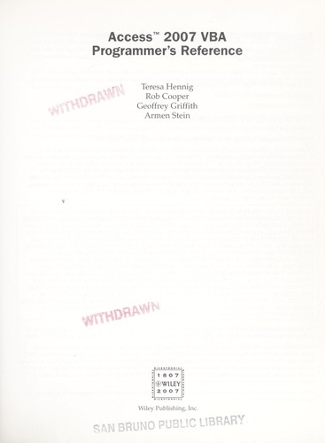 Cover for Access 2007 VBA programmer's reference