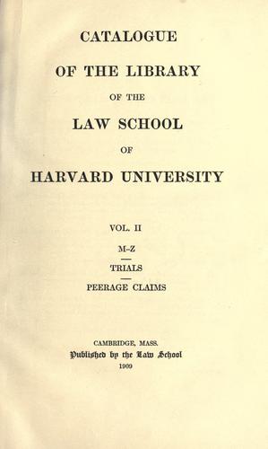 Cover for Catalogue of the library of the Law School of Harvard University.