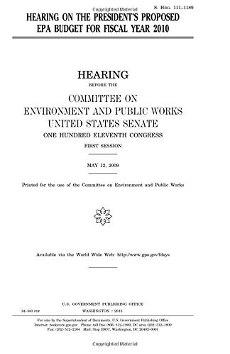 Cover for Hearing on the President’s proposed EPA budget for fiscal year 2010