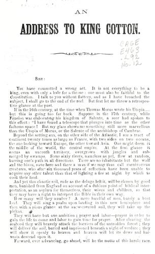 Cover for An address to King Cotton.