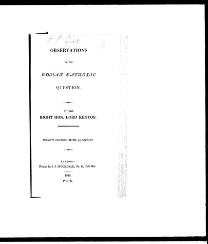 Cover for Observations on the Roman Catholic question