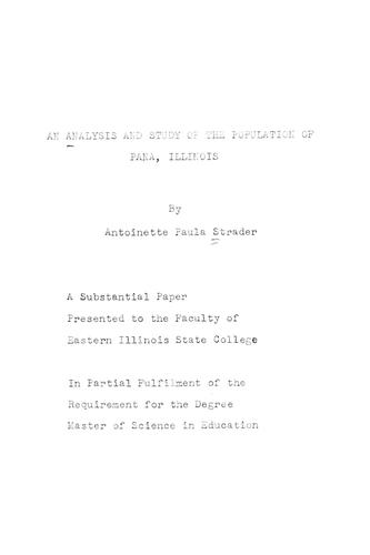 Cover for analysis and study of the population of Pana, Illinois