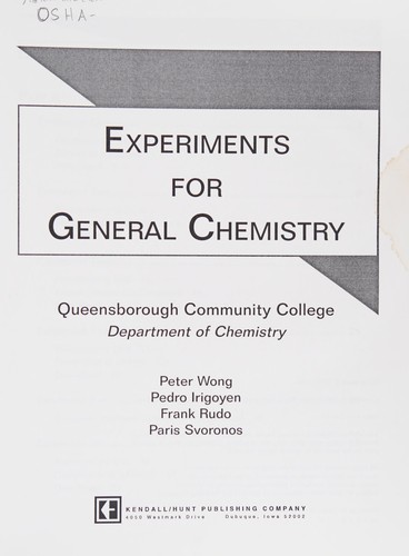 Cover for Experiments for general chemistry