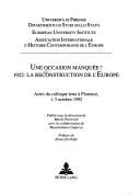 Cover for Une Occasion Manquee?: 1922, La Reconstruction de L'Europe