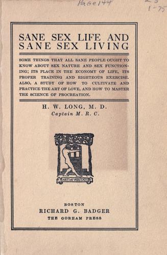Cover for Sane sex life and sane sex living