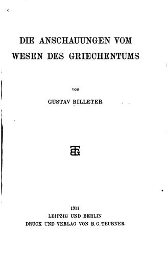 Cover for Die Anschauungen vom Wesen des Griechentums