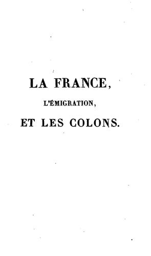 Cover for La France, l'émigration, et les colons