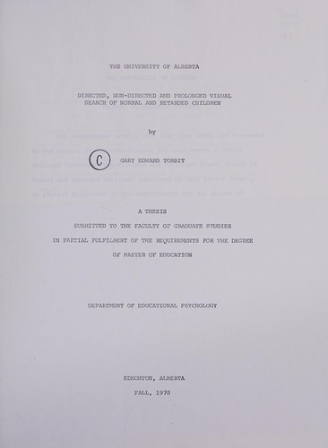 Cover for Directed, non-directed and prolonged visual search of normal and retarded children