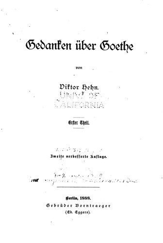 Cover for Gedanken über Goethe