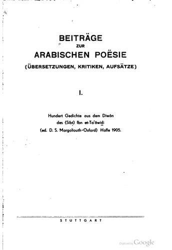 Cover for Beiträge zur arabischen Poësie