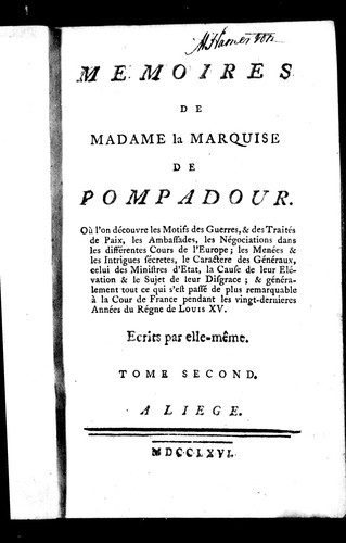 Cover for Mémoires de Madame la marquise de Pompadour