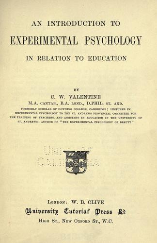 Cover for An introduction to experimental psychology in relation to education
